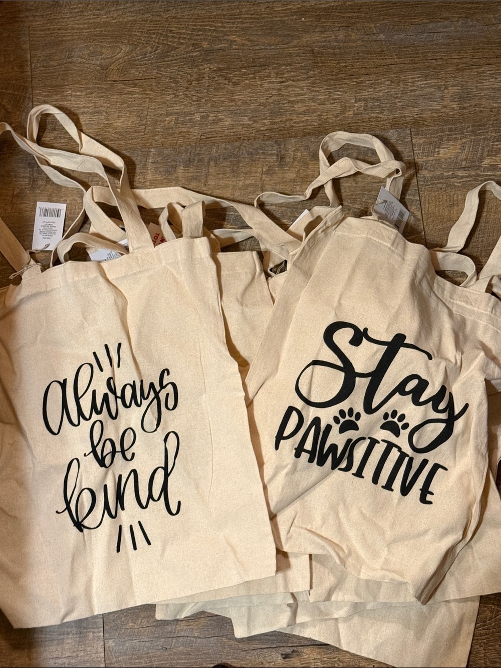 Canvas Tote Bags with 'Always Be Kind' / 'Stay Pawsitive' Prints - Natural